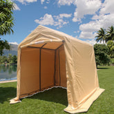 7x12ft Outdoor Portable Gazebo Storage Shelter Shed with 2 Roll up Zipper Doors & Vents Carport for Motorcycle Waterproof and UV Resistant Anti-Snow Portable Garage Kit Tent, Sand