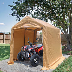 7x12ft Outdoor Portable Gazebo Storage Shelter Shed with 2 Roll up Zipper Doors & Vents Carport for Motorcycle Waterproof and UV Resistant Anti-Snow Portable Garage Kit Tent, Sand
