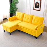 L-Shaped Reversible Chaise Sectional Sofa with Storage - Cotton-Linen, Yellow, Office & Apartment Ready