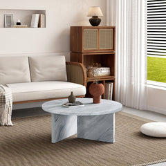 A Multi-style Decor Friendly MDF White Round Coffee Table, Featuring Modern Minimalism and Nordic Flair, with Dimensions of 31.5*31.5*13.98 Inches.