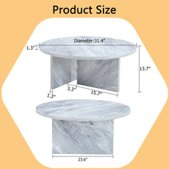 A Multi-style Decor Friendly MDF White Round Coffee Table, Featuring Modern Minimalism and Nordic Flair, with Dimensions of 31.5*31.5*13.98 Inches.
