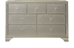 1pc Modern Glam Style Champagne Finish Glam Seven Drawer Dresser Embossed Crocodile Pattern Wooden Bedroom Furniture
