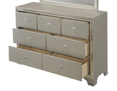 1pc Modern Glam Style Champagne Finish Glam Seven Drawer Dresser Embossed Crocodile Pattern Wooden Bedroom Furniture