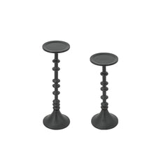 Set of 2 Decorative Black Iron Candle Holder with Spindle Design, L:D4x13.5" S:D4x11"