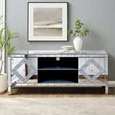 47 Inch Mirror TV Media Console with Diamond Glass Doors, Dual Door Design and Open Storage Space, Compatible with 50-Inch TVs&Modern Decor for Living Room & Bedroom