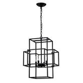 4-Light Metal Lantern Tiered Pendant Hanging Light Fixtures, Industrial Farmhouse Adjustable Height Chandeliers for Dining Room Hallway Foyer Entryway--Matte Black (E12 Bulbs Not Included)
