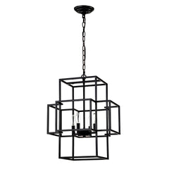 4-Light Metal Lantern Tiered Pendant Hanging Light Fixtures, Industrial Farmhouse Adjustable Height Chandeliers for Dining Room Hallway Foyer Entryway--Matte Black (E12 Bulbs Not Included)
