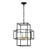 4-Light Metal Lantern Tiered Pendant Hanging Light Fixtures, Industrial Farmhouse Adjustable Height Chandeliers for Dining Room Hallway Foyer Entryway--Matte Black & Gold (E12 Bulbs Not Included)
