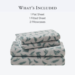 4 Pieces Full 100% Cotton Flannel Printed Sheet Set,Pine Branches