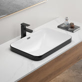 Ceramic Undermount Bathroom Sink 22.05" x 15.36" x 6.7" - White Porcelain Vessel Basin, Seamless Design for Vanity Countertop