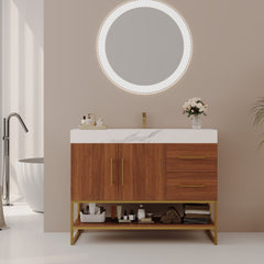 36" Modern Bathroom Vanity with Seamless Ceramic Sink & Gold Accent Free Standing Cabinet