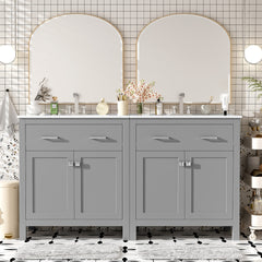 60" Modern Gray Bathroom Vanity Set with Double Vanities (Separate), Double Ceramic Sinks, Adjustable Shelf, Soft Close Doors and Flip Drawer– Modern Bathroom Solution for Spacious Bathrooms