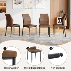 Black Faux Wood Grain MDF Dining Table Set.A minimalist retro rectangular dining table with a black textured top.Paired with 4 Brown - and - Black Dining Chairs with Shell - pattern.