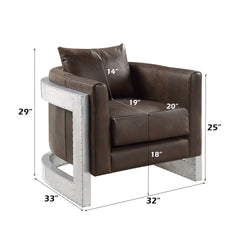 Betla Espresso Top Grain Leather & Aluminum Accent Chair