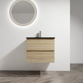 24" Wall-Mounted Bathroom Vanity With Black Ceramic Sink, 2-Soft Close Drawers, KD-Package