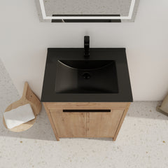 24" Freestanding Bathroom Vanity with Black Ceramic Sink & 2 Soft-Close Cabinet Doors ((KD-PACKING)