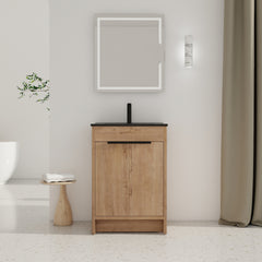24" Freestanding Bathroom Vanity with Black Ceramic Sink & 2 Soft-Close Cabinet Doors ((KD-PACKING)