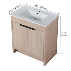 30 Inch Freestanding Bathroom Vanity with White Ceramic Sink & 2 Soft-Close Cabinet Doors (BVB02430PLO-BL9075B)=W999S00063