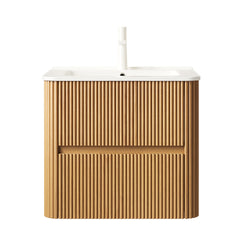 NOOR 24" Bathroom Vanity with Sink, Wall-Mounted Floating Plywood Striped Bathroom Storage Cabinet with 2 Drawers, White Rectangle Ceramic Basin, NO Faucet, Pre-assembled, Natural Woodgrain Color