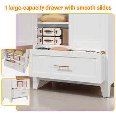 60 inch Tall Metal Wardrobe Cabinet with 1 Drawer and Hanging Rod, 2 Doors Wardrobe Closet with Shelf for Bedroom, Office, Laundry Room,Entryway ,Foyer,Guesthouse (White)