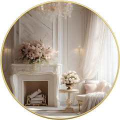 39 Inch Gold Metal Framed Round Bathrrom Mirror for Wall.(W2203134994)