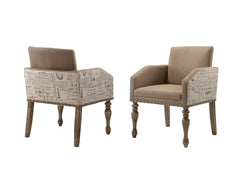 Birmingham Script Printed Driftwood Finish Dining Arm Chair with Nail head, Set of 2