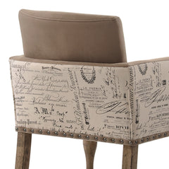 Birmingham Script Printed Driftwood Finish Dining Arm Chair with Nail head, Set of 2