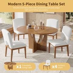 TOPMAX Modern 5-Piece Extendable Round Dining Table Set with 16.2inch Removable Leaf for Small Places, Walnut(old sku:SP000062)