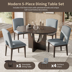TOPMAX Modern 5-Piece Extendable Round Dining Table Set with 16.2inch Removable Leaf for Small Places, Espresso(old sku:SP000062)