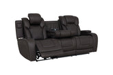 Wendell Dark Gray Microfiber Power Motion Sofa w/Dropdown Table, Storage, USB & LED