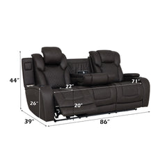 Wendell Dark Gray Microfiber Power Motion Sofa w/Dropdown Table, Storage, USB & LED