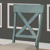 Prato Wood Cross Back Upholstered Dining Chairs, Set Of 2, Antique Blue