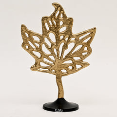 Aluminum Golden Maple Leaf Accent on Black Base – Stylish Table Décor Sculpture-11.5x5.5x16"
