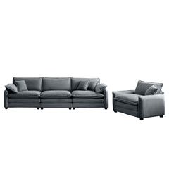 Mid-Century Modern Sofa Set of Two, One 3-Seater Sofa and One Single Seat Sofa with 2 Arm Pillows and 4 Throw Pillows,2 Pieces Sofa Set for Living Room,Grey Corduroy Fabric