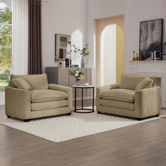 Luxurious and Sophisticated Deep Seated Sofa Set with Two Single Chairs in Tan Corduroy Fabric, Suitable for Bedroom and Office