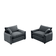 Grey Corduroy,Luxurious and Sophisticated Deep Seated Sofa Set with Two Single Deep Seat Sofa Suitable for Living Room and Office