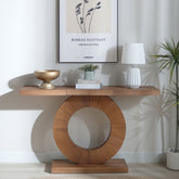 53.2in Modern Minimalist Wooden Console Table Circular Base Wooden Console Table – Elegant Decorative Accent for Entryway, Living Room, and Hallway