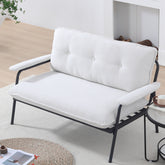 The 53-inch beige sofa offers a spacious layout in the small apartment, easily handling various scenarios from watching movies to working