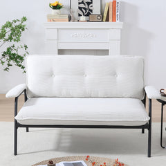 The 53-inch beige sofa offers a spacious layout in the small apartment, easily handling various scenarios from watching movies to working