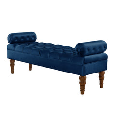 Velvet Long bed Bench for Bedroom,Upholstered Window Bench with Tufted Button,Entryway Bench,Bolster Bench for Living Room-Navy