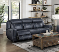 Modern Living Room Furniture 2pc Reclining Sofa Set Blue Breathable Faux Leather Upholstery Reclining Sofa Loveseat with Cup Holders, Power outlets, USB Ports
