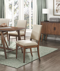 Modern Design 6pc Dining Set Table Bench and 4x Side Chairs Fabric Upholstered Seat Brown Finish Wooden Dining Kitchen Furniture