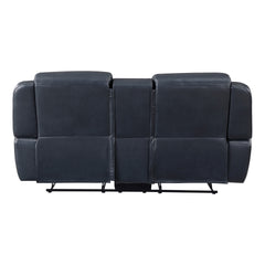 Modern Blue Dual Reclining Loveseat with Center Console, Breathable Faux Leather Upholstery, USB Ports Living Room Furniture 1pc