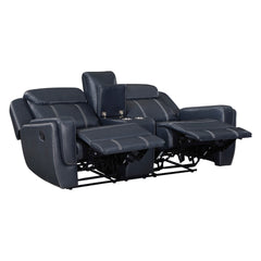 Modern Blue Dual Reclining Loveseat with Center Console, Breathable Faux Leather Upholstery, USB Ports Living Room Furniture 1pc