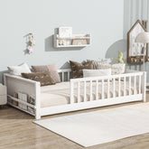 Twin size Floor Platform Bed with Built-in Book Rack,White(Old Sku:W504P143307)