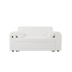 NEW White Loveseat Sleeper Sofa with Storage Armrest ,USB Port