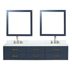 Blue Double Bath Vanity 84 in. W x 22 in. D, Carrara Marble Top, Faucet Set, and 36 in. Mirrors