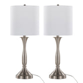 Sawyer 25" Contemporary Metal Table Lamp in Brushed Nickel with White Linen Shade and Built-in USB Port from Grandview Gallery by LumiSource - Set of 2
