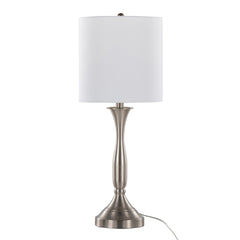 Sawyer 25" Contemporary Metal Table Lamp in Brushed Nickel with White Linen Shade and Built-in USB Port from Grandview Gallery by LumiSource - Set of 2