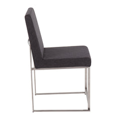 High Back Fuji Contemporary Dining Chair in Brushed Stainless Steel and Charcoal Fabric by LumiSource - Set of 2